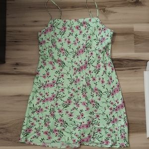 Zara Pink/Green Floral Mini Dress Satin Effect.